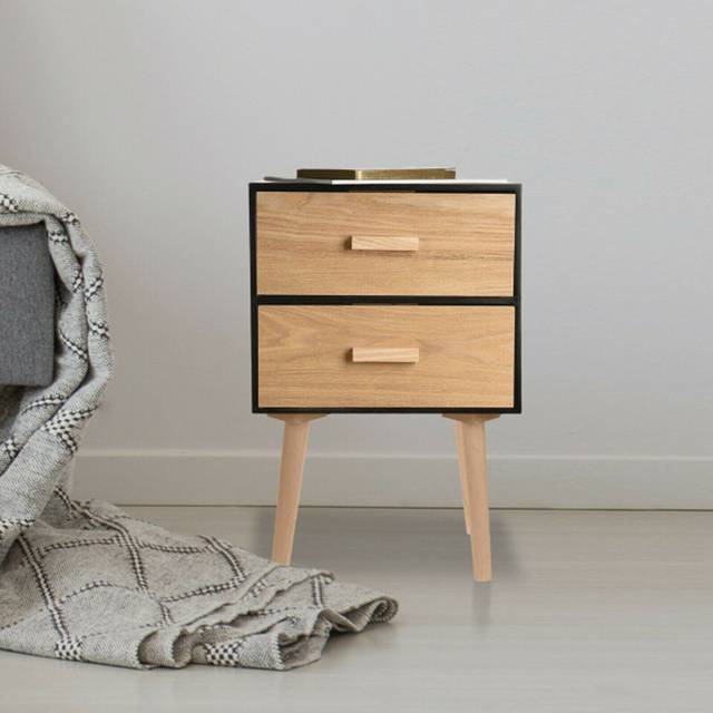 Scandi Two Tone Bedside Table With 2 Drawers Black (50cm H X 33cm W X 25cm D)