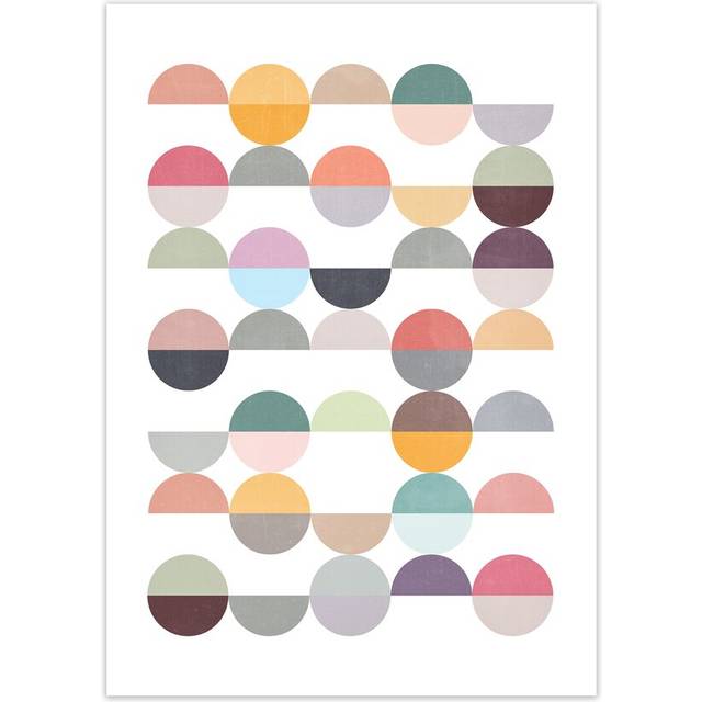 Scandinavian Colourful Circle Art Original - Graphic Art Print on Paper - No Frame (84.01cm H x 59.4cm W x 4cm D)