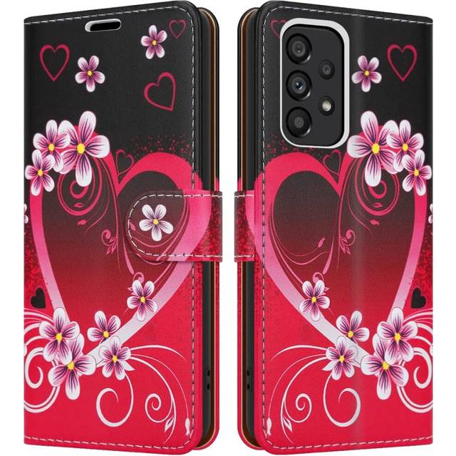 (Pink Heart) Samsung Galaxy A53 5G Phone Wallet Leather Case