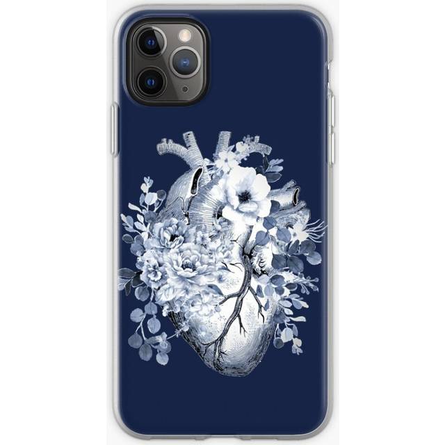 Phone Case Bloom Floral Heart Human Anatomy blue navy style flowers for iPhone Samsung 14 13 12 11 Plus Pro Max Galaxy S23 S22 Ultra Note 20 10