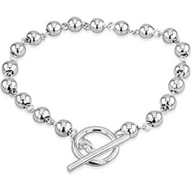 "Tuscany Silver Sterling Silver 4mm Beads T-Bar Bracelet of 19cm/7.5"""