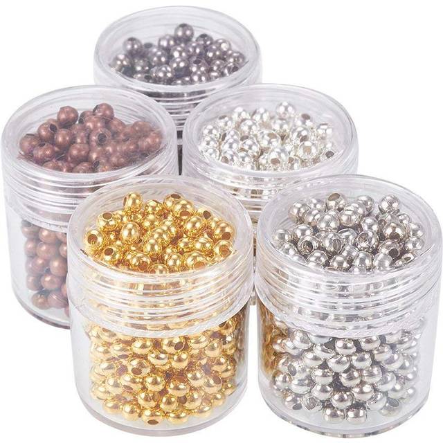 PH PandaHall 5 Box(About 1350pcs) 3mm 5 Color Iron Round Spacer Beads Smooth Tiny Metal Bead Spacers for Jewelry Making