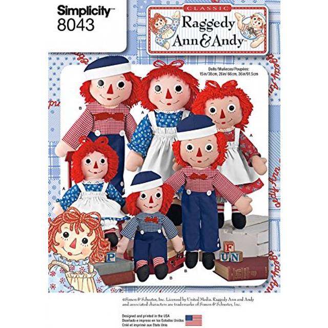 Simplicity Crafts Sewing Pattern 8043 Raggedy Ann & Andy Doll Toys