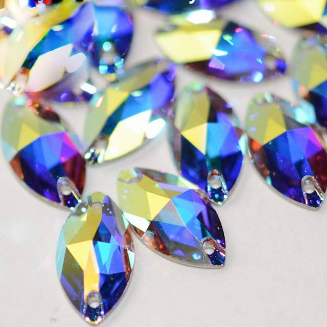 Horse Eye Crystal AB Sew On Rhinestones Flatback Rhinestones for Clothes Crafts Sewing Beads Decorations K9 Glass 7x15mm 42pcs