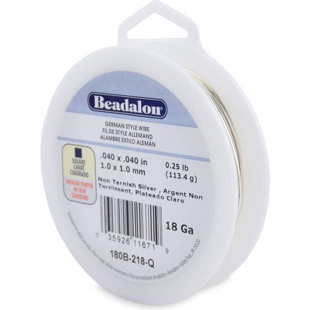 Beadalon German Style Wire  Square  Silver Plated  18 Gauge/.040 in-Approx. 32.3 ft