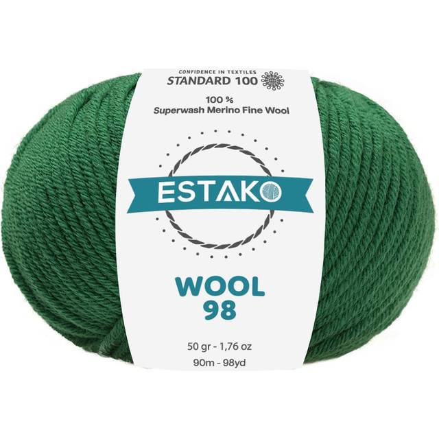 Estako Wool 98 100% Superwash Merino Wool Medium Worsted Weight Soft Knitting and Crochet Yarn 1.76 oz (50gr) 98 yds (90 m) (6373-Green)