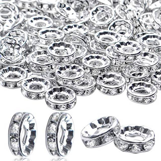 BronaGrand Rhinestone Spacer Beads 100Pcs Crystal Rhinestone Spacer Beads Large Hole European Beads Metal Beads Supplies for DIY Bracelet Necklace Jew