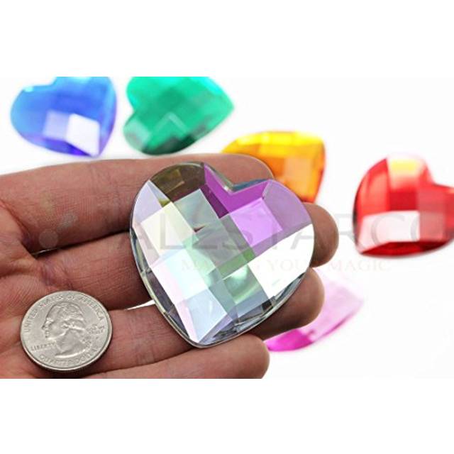 50mm Flat Back Heart Acrylic Rhinestones 2 Inch Costume Making Gems Cosplay Props Embelishments - 2 Pieces (Crystal AB H702)
