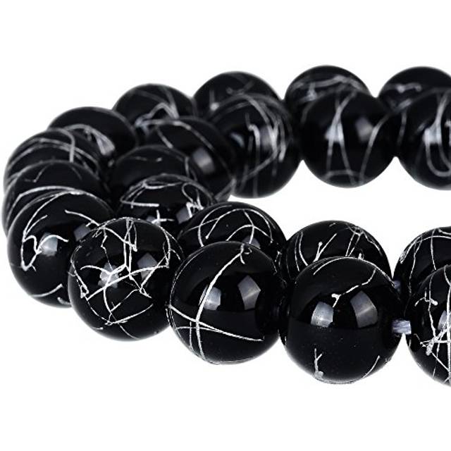 RUBYCA Round Druk Czech Crystal Pressed Glass Beads for Jewelry Making 8mm Strand (Black)