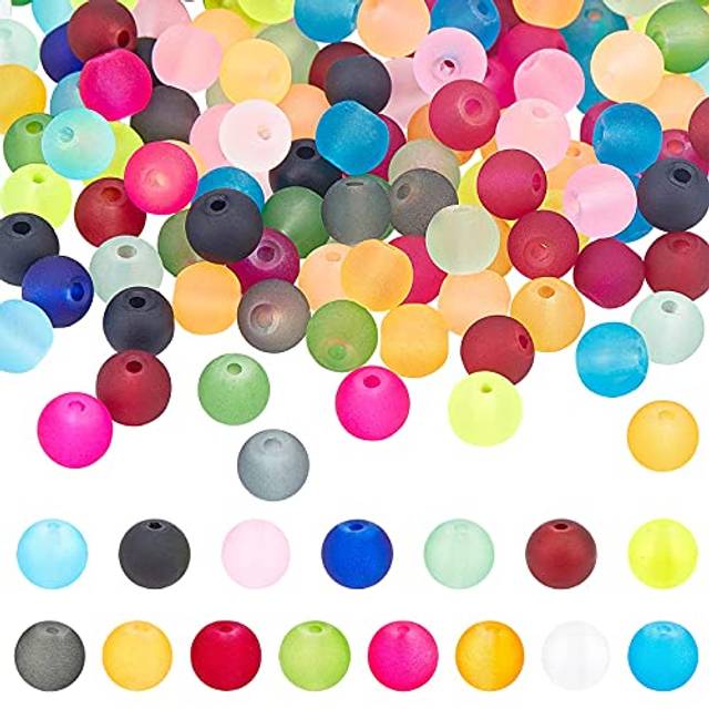 PH Pandahall 420pcs Frosted Glass Beads 15 Color 8mm Transparent Frosted Crystal Glass Beads Assortment Lot for Friendship Bracelet Mother's Day Jewel