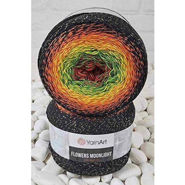 YarnArt Flowers Moonlight Glitter Cotton Yarn  Soft  Rainbow Crochet  Metallic Lurex handknit Shiny  Silvery Cake  Multicolor Cotton  1 Skein Weight 9