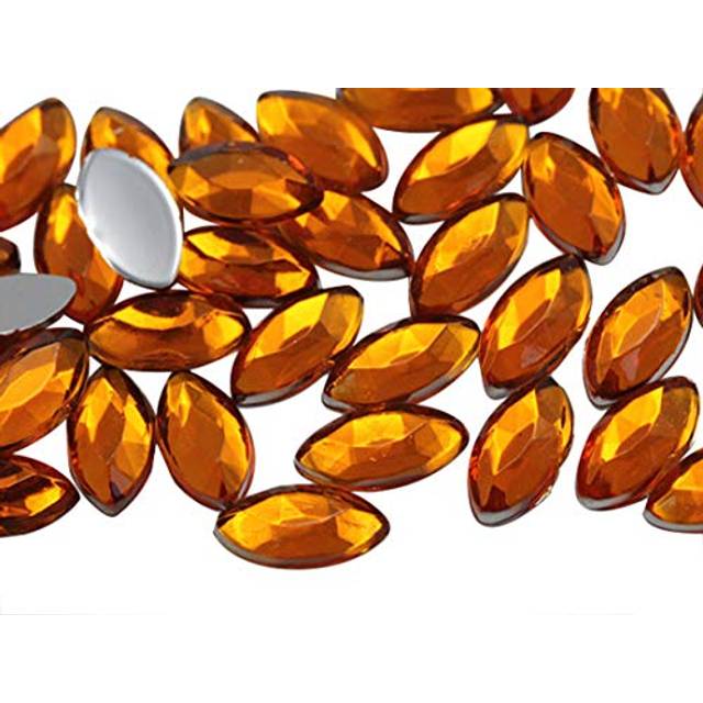 Allstarco 15x7mm Orange Hyacinth .HC Navette Flat Back Acrylic Rhinestones Marquise Gems for Crafts Horse Eye Costume Embelishments Card Making Jewels