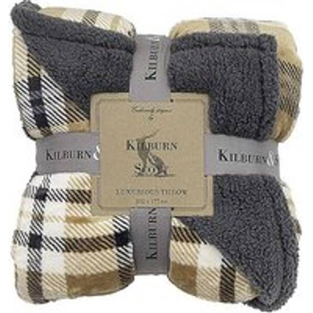 Kilburn & Scott Tan Plaid Sherpa Fleece Throw