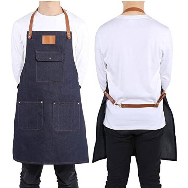 Denim Apron Kitchen Apron with 3 Pockets and Adjustable Leather Strap for Cooking BBQ Bartender Chef Work Apron Heavy Duty Bib for Men Women7800 6800
