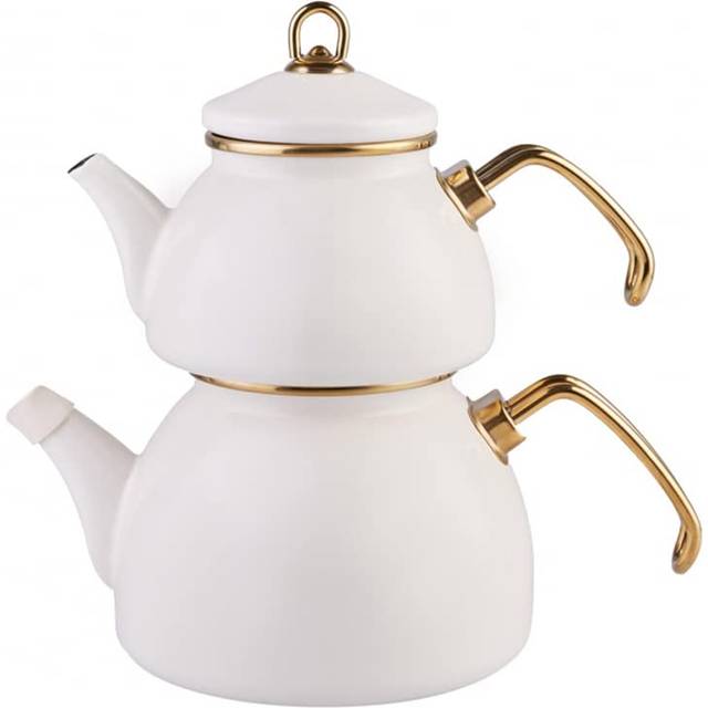 Karaca Retro Enamel Induction Teapot Set - Cream (11ml)