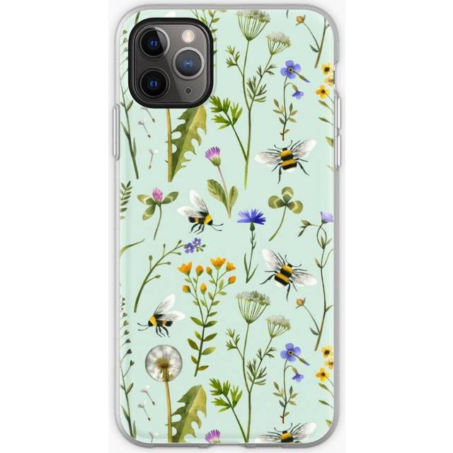 Phone Case Bees and wildflowers on mint for iPhone Samsung 14 13 12 11 Plus Pro Max Galaxy S23 S22 Ultra Note 20 10
