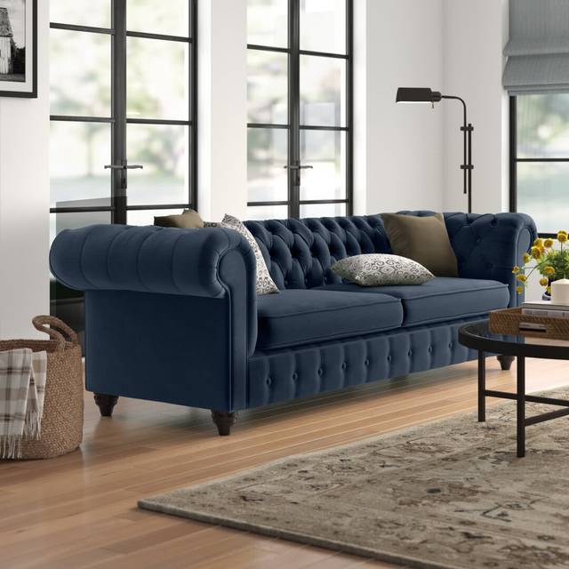 Three Posts Alsey 3 Seater Sofa Blue 244cm W