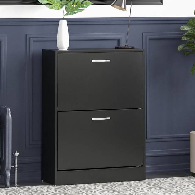 8 Pair Flip Down Shoe Storage Cabinet Organiser Hallway Furniture - Black (8)