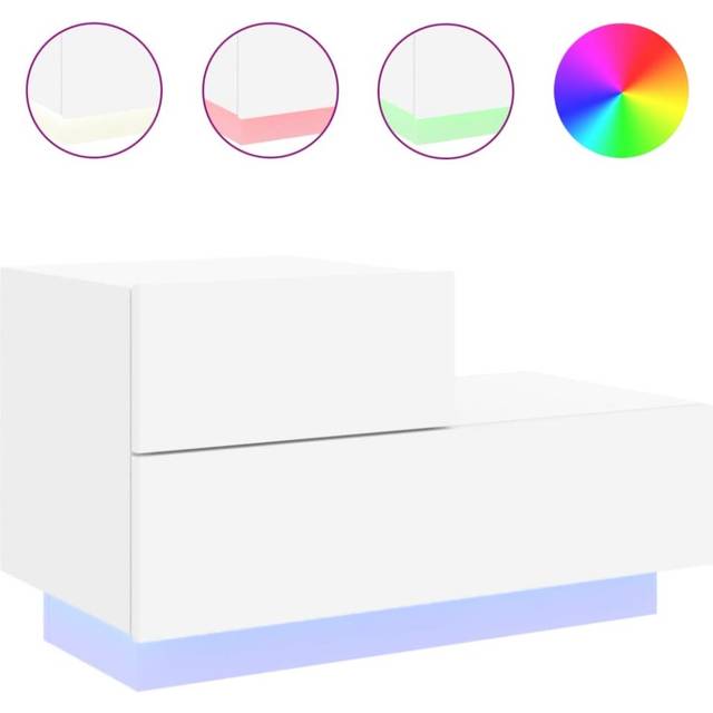 vidaXL Bedside Cabinet with LED Lights White 70x36x40.5 cm