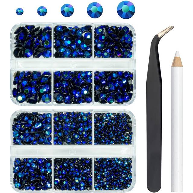 qiipii 3060PCS Sapphire Blue AB Resin Rhinestones for Crafts Dark Blue AB Flatback Jelly Rhinestone 2mm 3mm 4mm 5mm 6mm 5 Sizes