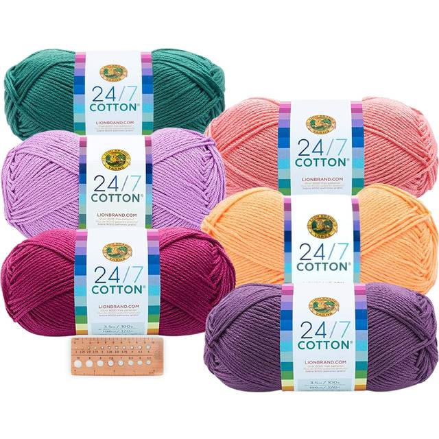 Lion Brand Yarn - 24/7 Cotton - 6 Skein Assortment Mix 9