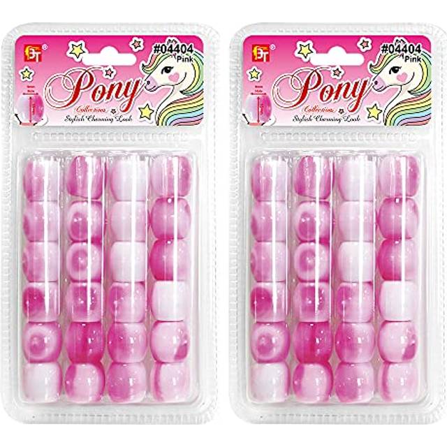 48 Pcs Beads Jewelry Making Kit DIY Hair Braiding Bracelet Ornaments Crafts Swirl White Tone Jumbo Round Pony (Pink)