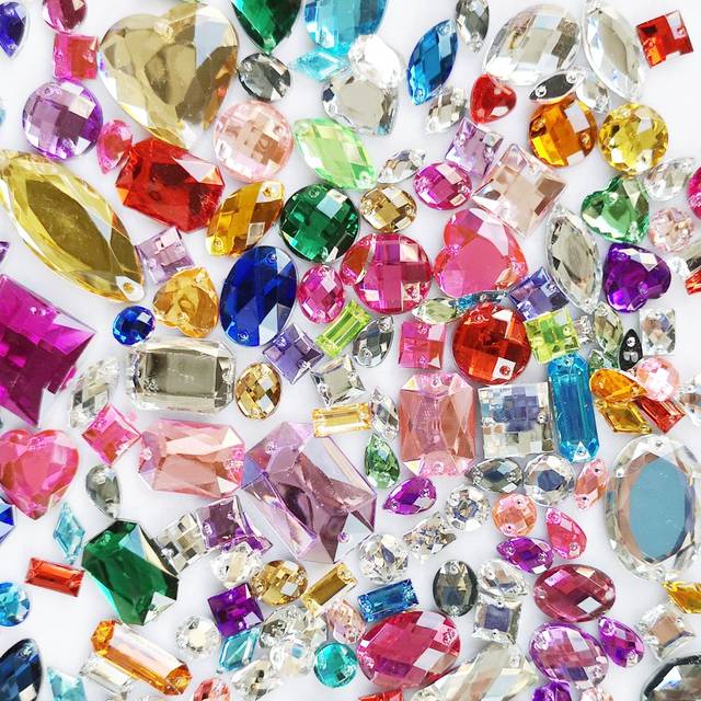 Chenkou Craft 1 Bag 100g (Around 250pcs) Assorted Colors and Shapes Acrylic Sew On Stick on Faceted Rhinestone Craft Loose Beads Gems (Assorted 100gra