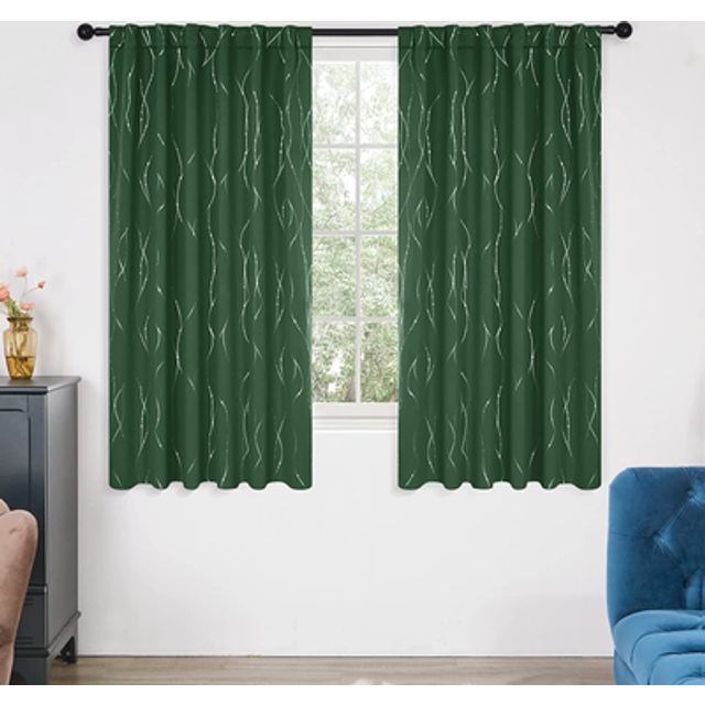 Deconovo Christmas Back Tab and Rod Pocket Curtains for Home Decoration  54 Inch Long  2 Panels - Thermal Insulated Curtains  Wave Line and Dots Patte