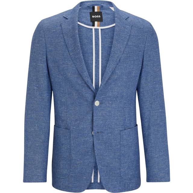 Hugo, Jacka, Herr, M, Linne, Slim Fit Linneblandningsjacka med Mikromönster Ljusblå