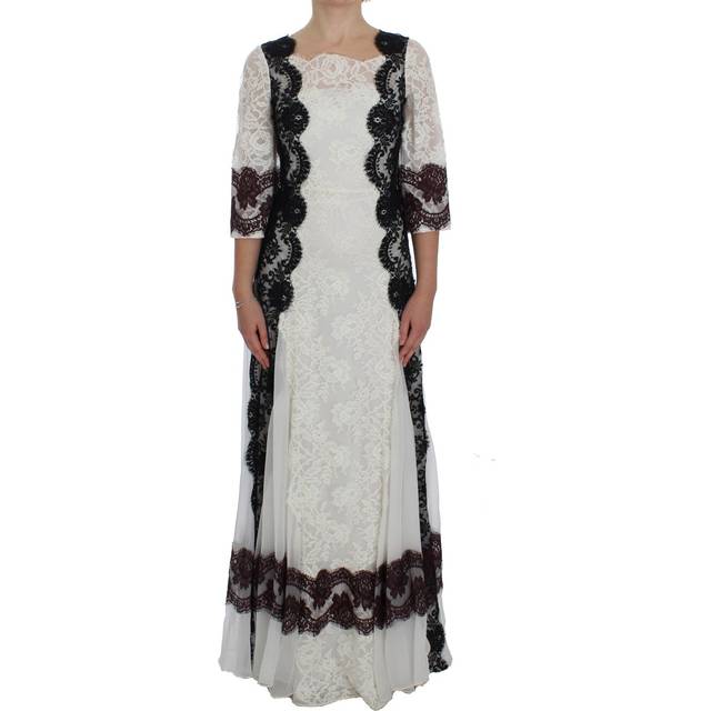 Dolce & Gabbana White Floral Lace Full Length Gown Dress - IT38|XS