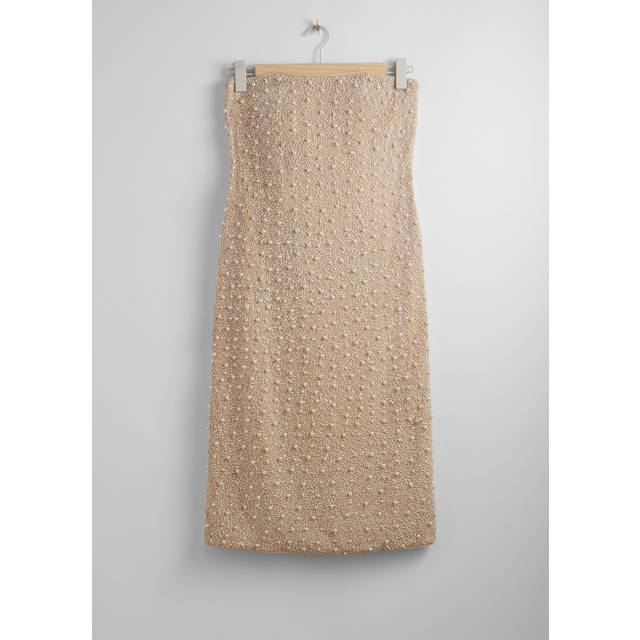 Blush Bandeau Pearl Embellished Midi Dress - Beige (8)