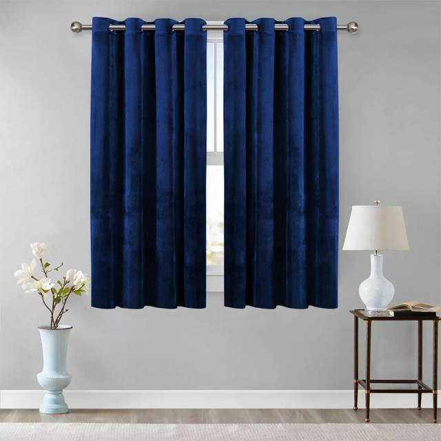 "(Blue, 66"" x 54"" (167cm x 137cm)) Soft Velvet Curtain PairRing  Top Ready Made Panel"