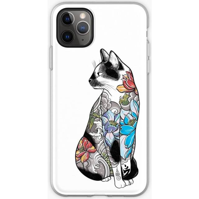 Phone Case Cat in Lotus Tattoo for iPhone Samsung 14 13 12 11 Plus Pro Max Galaxy S23 S22 Ultra Note 20 10
