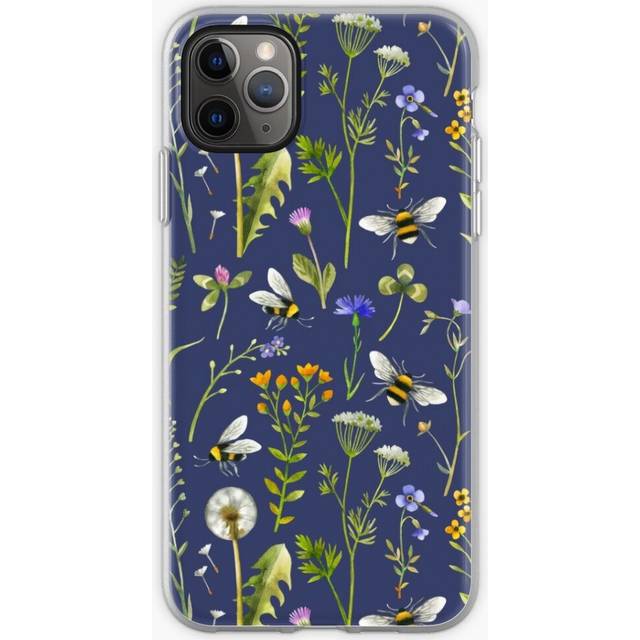 Phone Case Bees and wildflowers on dark blue for iPhone Samsung 14 13 12 11 Plus Pro Max Galaxy S23 S22 Ultra Note 20 10