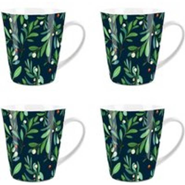 Purely Home Botanical Mistletoe Small Latte Mug - Set Of 4, Multi