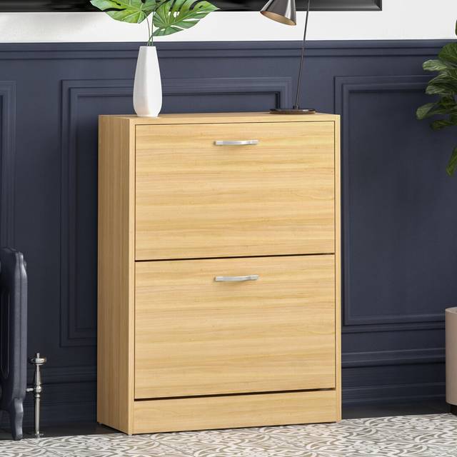 8 Pair Flip Down Shoe Storage Cabinet Organiser Hallway Furniture - Pine (8)