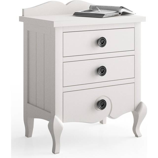 Woodbridge 3 Drawer Bedside Table - White (67cm H X 60cm W X 39cm D)