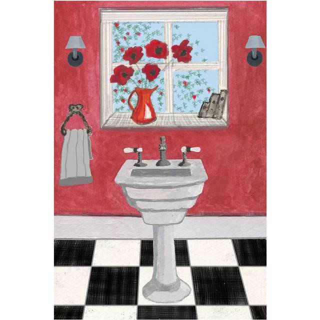 Red Bathroom II by Martin James - Wrapped Canvas Art Prints (20.32 cm H x 30.48 cm W)