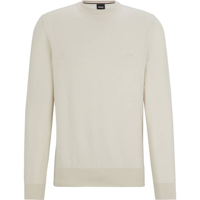 Boss, Stickade tröjor & koftor, Herr, S, Klassisk Crewneck Tröja - white (S)