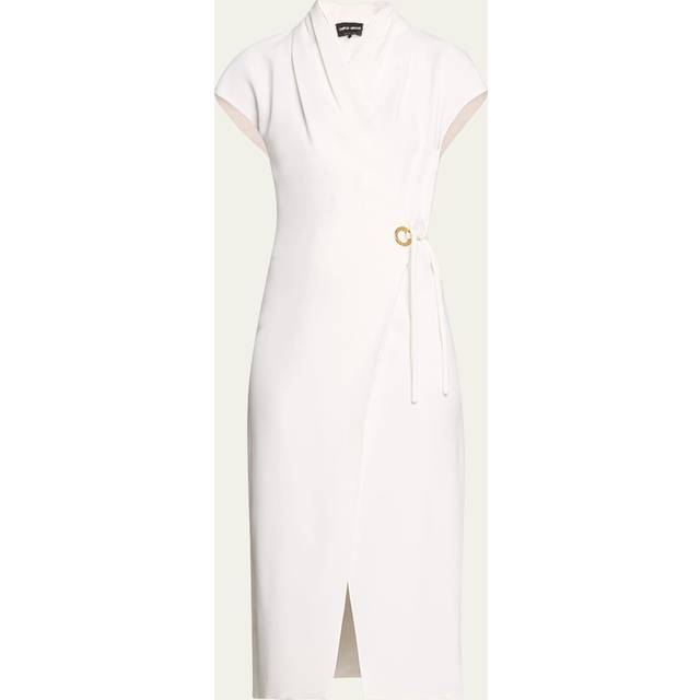 Silk Wrap Midi Dress with Tie Detail - SOLID WHITE - 42 IT (6 US)