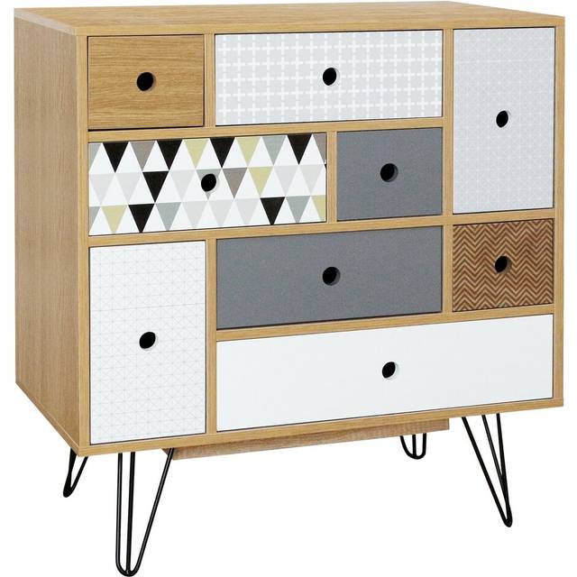 Kathy 9 Drawer Chest - Brown;White;Grey (85cm H X 80cm W X 40cm D)