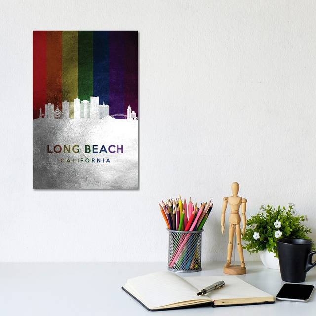 Long Beach California Spectrum Skyline by Adrian Baldovino - Wrapped Canvas Graphic Art (20.32 cm H x 30.48 cm W)