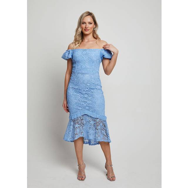 Bardot Premium Lace Peplum Midi Dress in Blue - 10