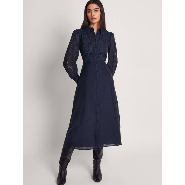 Monsoon Abi Lace Shirt Dress - Navy