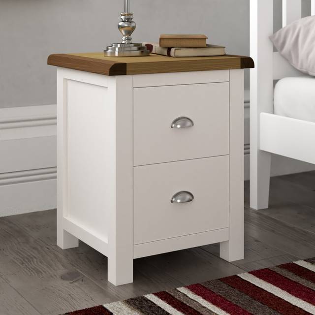 2 Drawer Bedside Table - White (56cm H X 45cm W X 40cm D)