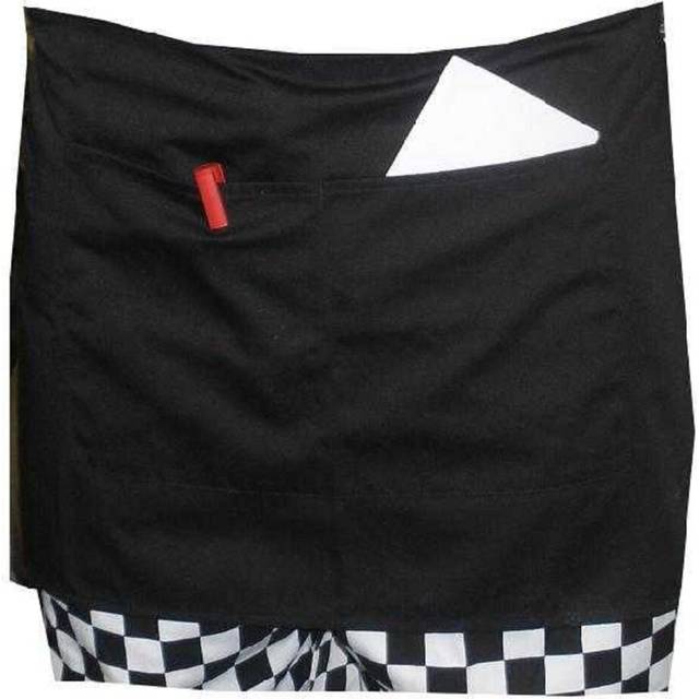 "(Single Apron) Professional Waiter Server Black Short Apron Split Pocket 14"" Long"