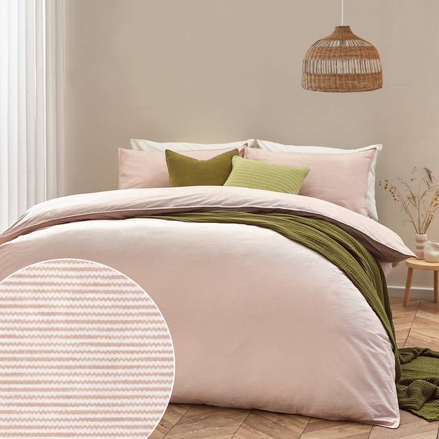 Heaton Stripe 100% Cotton Duvet Cover Set - Pink - Single - Yard