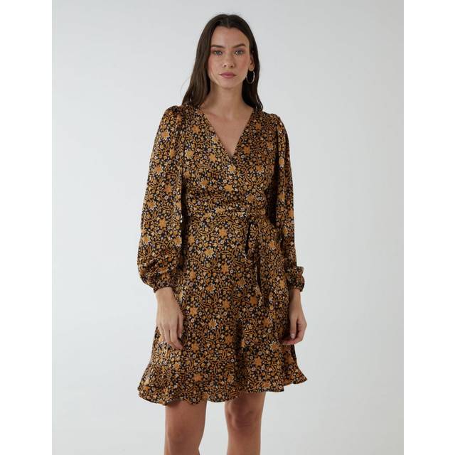 Womens Ruffle Wrap Tie Dress - Black - 12