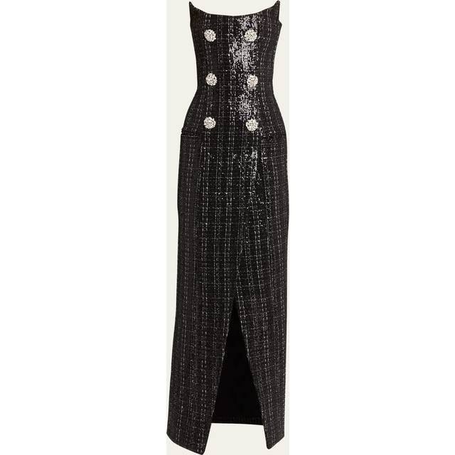 Balmain Sequined strapless tweed maxi dress - black (UK 8)