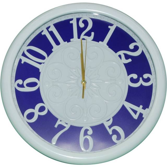 Large 35cm White & Blue Wall Clock Modern Design With Clear Numericals